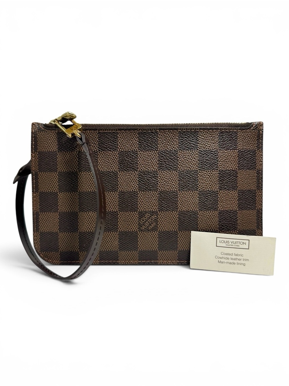 Louis Vuitton Damier Ebene Canvas & Leather Wristlet with Red Interior